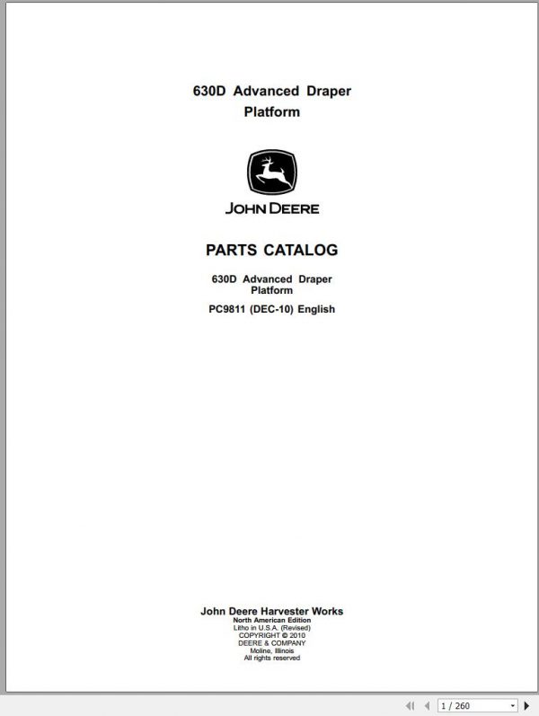 John Deere Advanced Draper Platform 630D Parts Catalog PC9811 2010 1