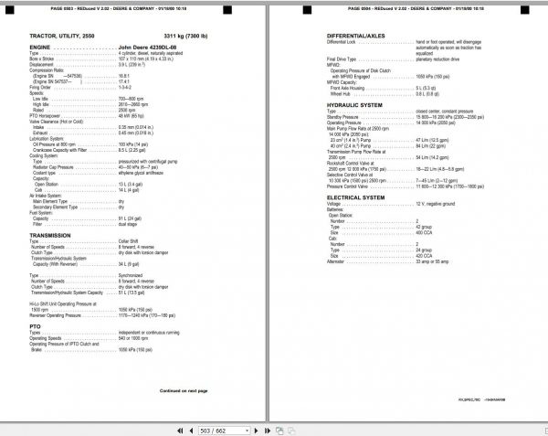 John Deere Agricultural Product Specifications Test and Service Manual DB1216 1999 2