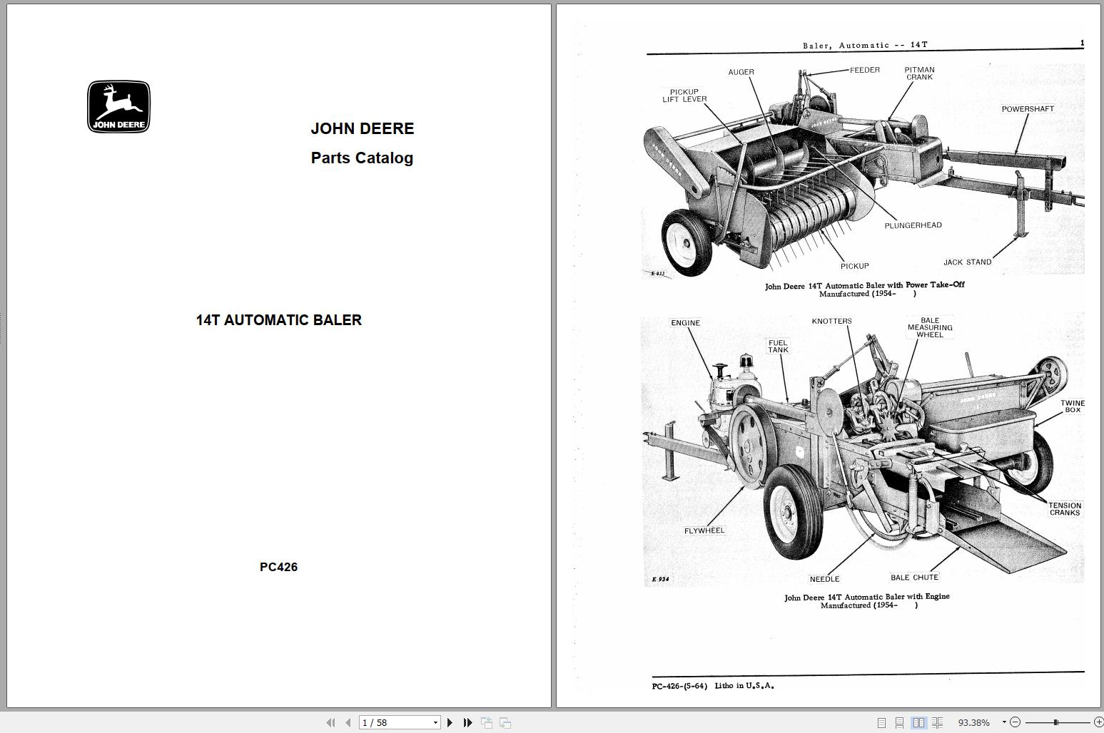 John Deere Automatic Baler 14T Parts Catalog PC426 1