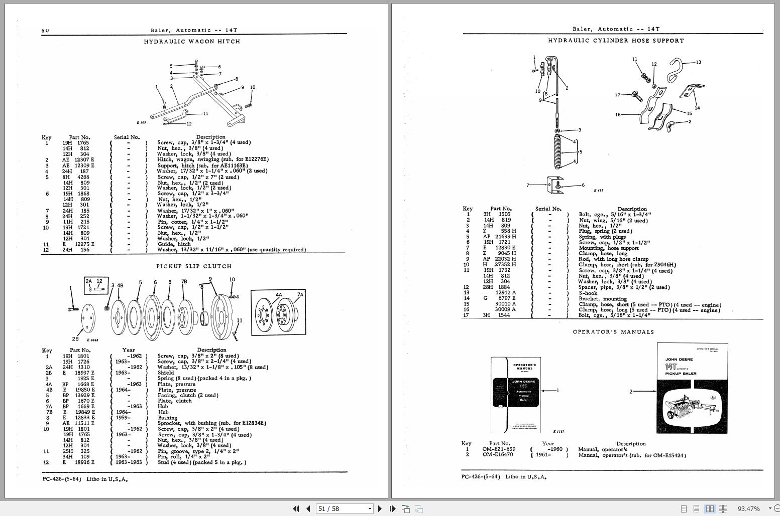John Deere Automatic Baler 14T Parts Catalog PC426