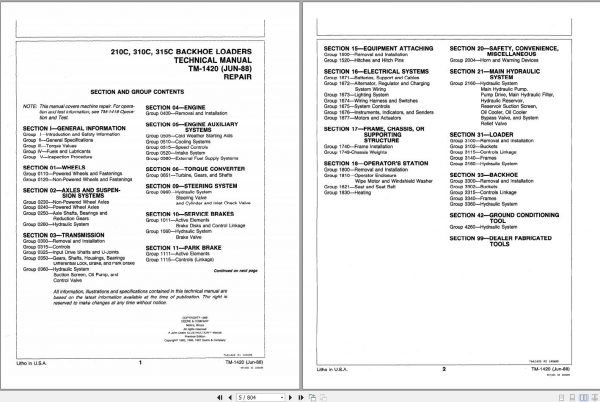 John Deere Backhoe Loader 210C 310C 315C Technical Manual TM1420 2