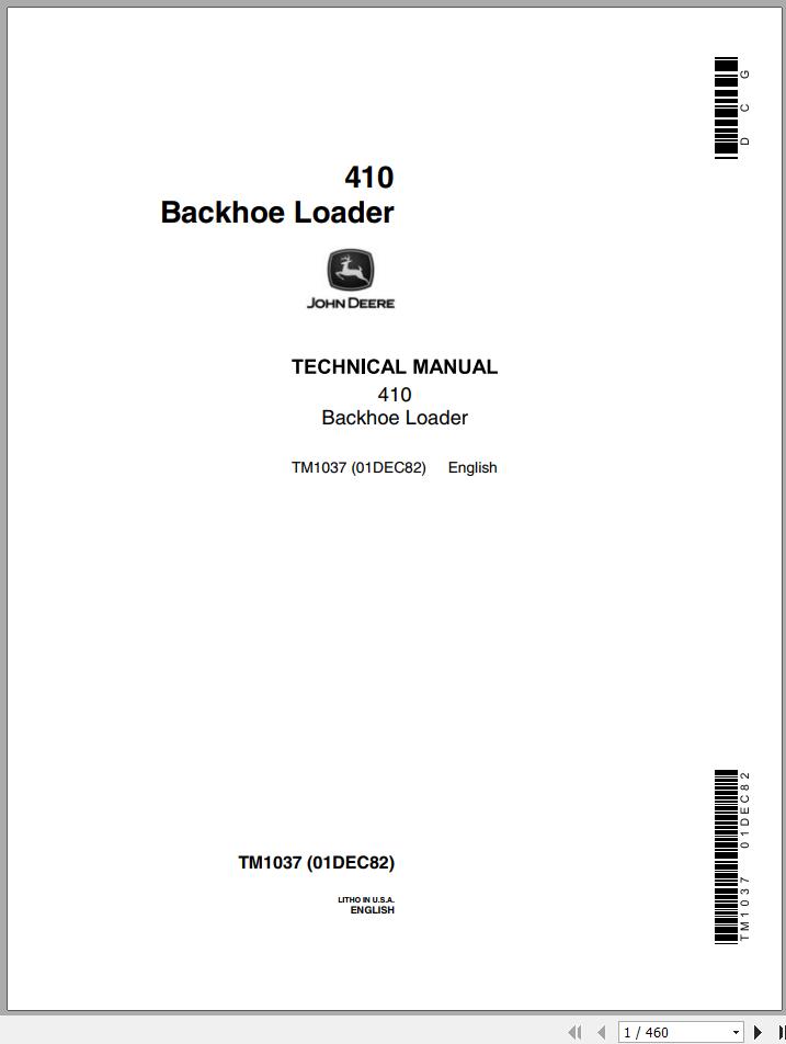 John Deere Backhoe Loader 410 Technical Manual TM1037 1