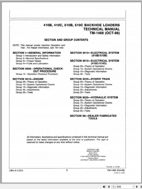 John Deere Backhoe Loader 410B 410C 510B 510C Technical Manual TM1468 2