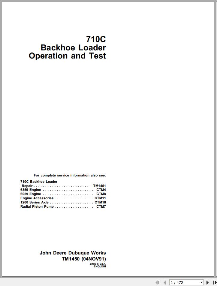 John Deere Backhoe Loader 710C Technical Manual TM1450 1