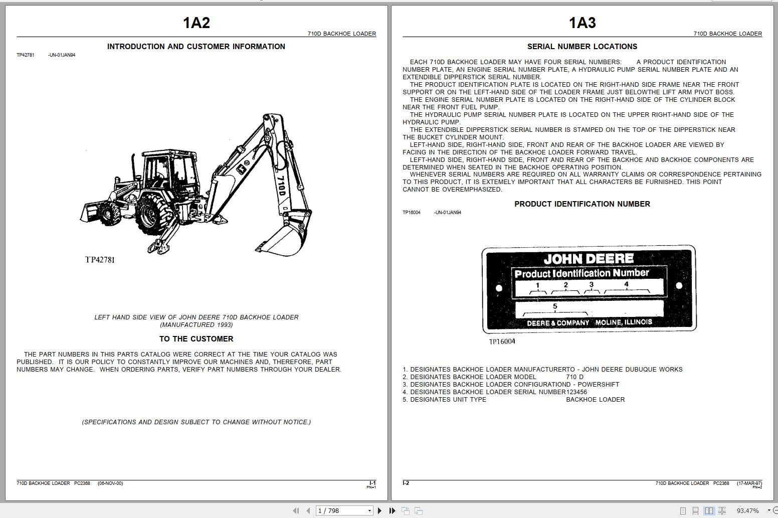 John Deere Backhoe Loader 710D Parts Catalog PC2368 1