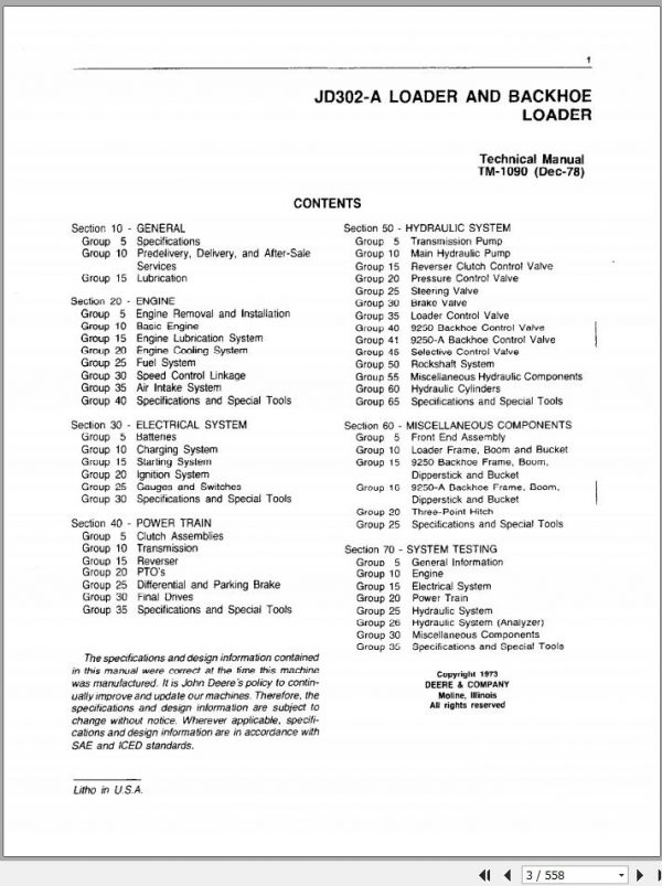 John Deere Backhoe Loader JD302 A Technical Manual TM1090 2