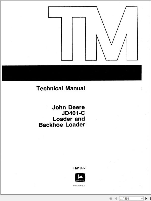 John Deere Backhoe Loader JD401 C Technical Manual TM1092 1