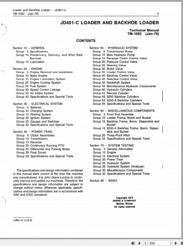 John Deere Backhoe Loader JD401 C Technical Manual TM1092 2