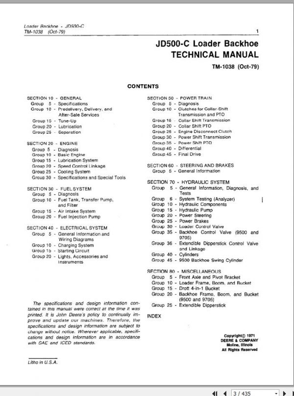 John Deere Backhoe Loader JD500 C Technical Manual TM1038 2