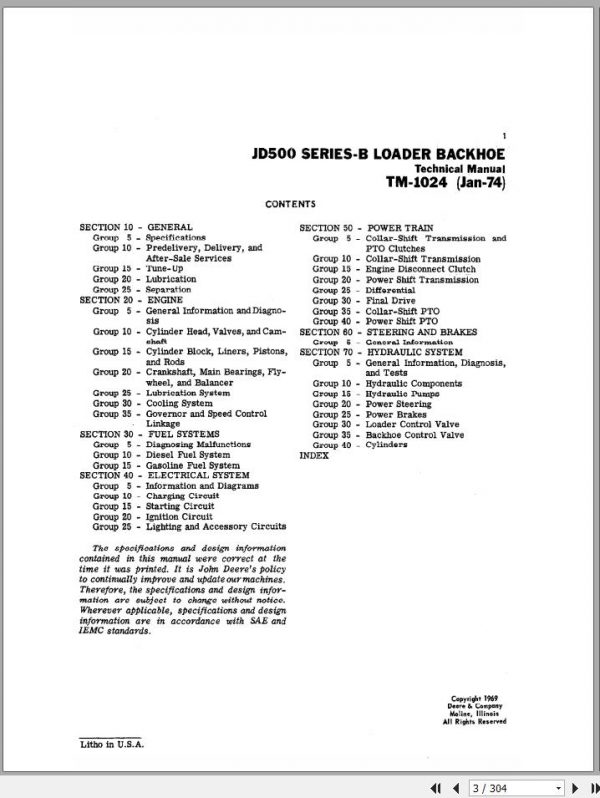 John Deere Backhoe Loader JD500 Series B Technical Manual TM1024 2