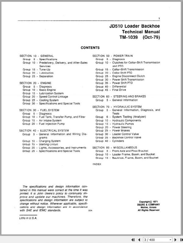 John Deere Backhoe Loader JD510 Technical Manual TM1039 2
