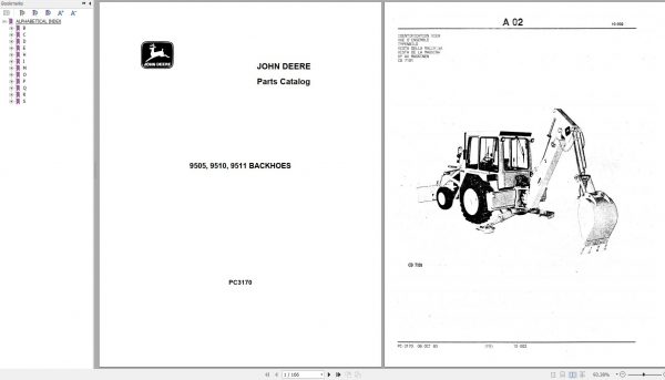 John Deere Backhoes 9505 9510 9511 Parts Catalog PC3170 1