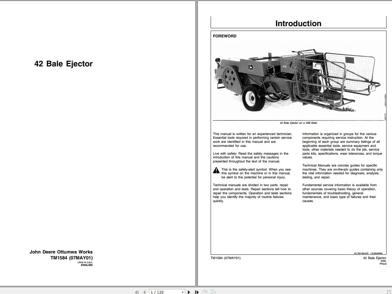 John Deere Bale Ejector 42 Technical Manual TM1584 1