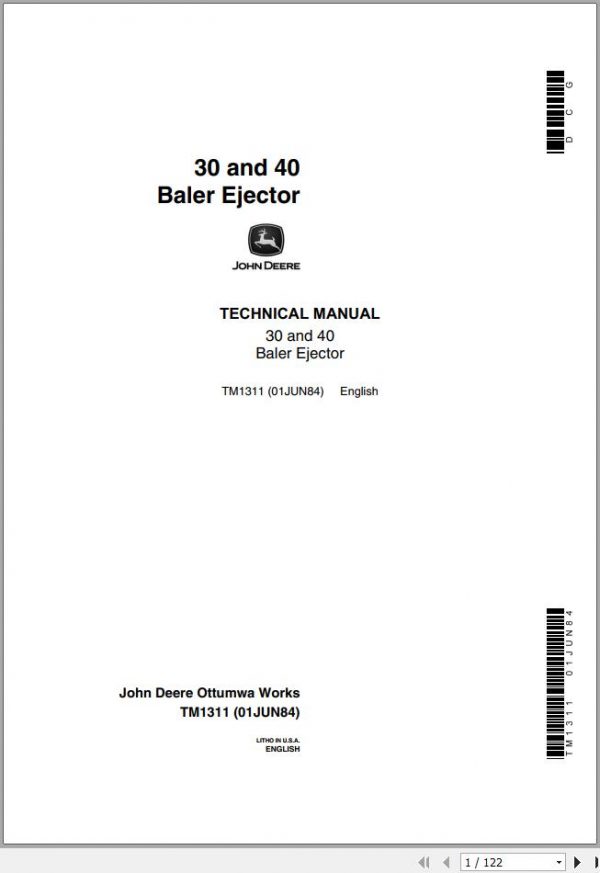 John Deere Baler Ejector 30 40 Technical Manual TM1311 1