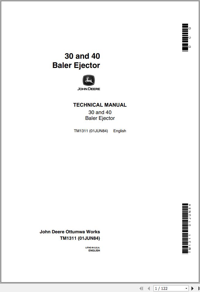 John Deere Baler Ejector 30 40 Technical Manual TM1311 1