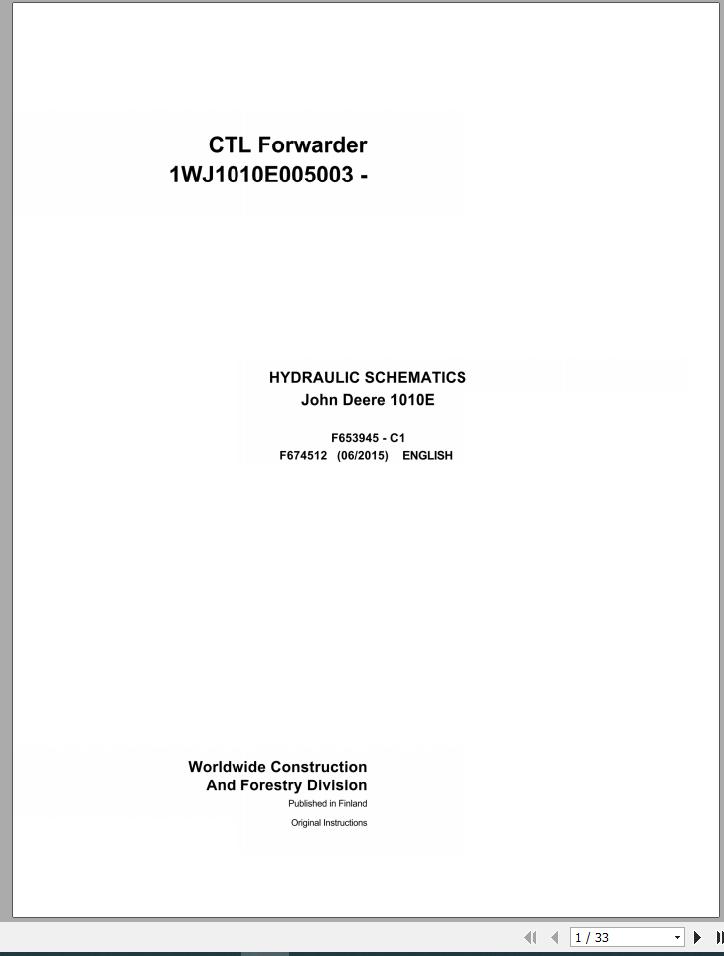 John Deere CTL Forwarder 1010E F674512 C1 Hydraulic Schematic 2015 1