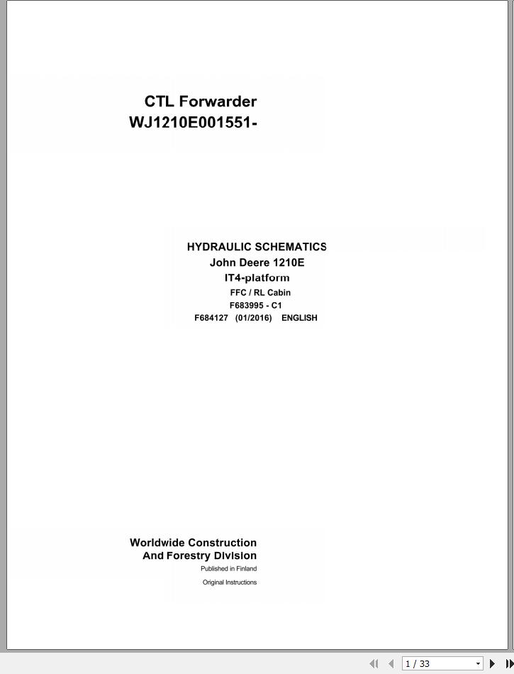 John Deere CTL Forwarder 1210E IT4 Platform F684127 C1 Hydraulic Schematic 2016 1