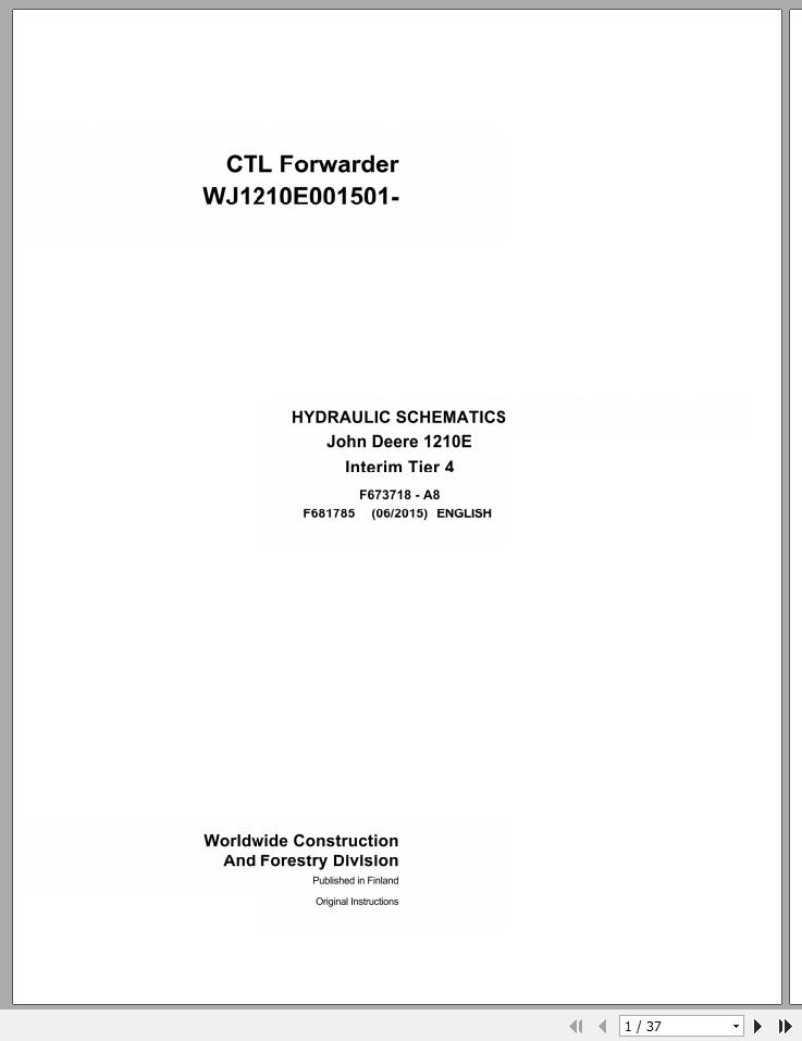 John Deere CTL Forwarder 1210E Interim Tier 4 F681785 A8 Hydraulic Schematic 2015 1
