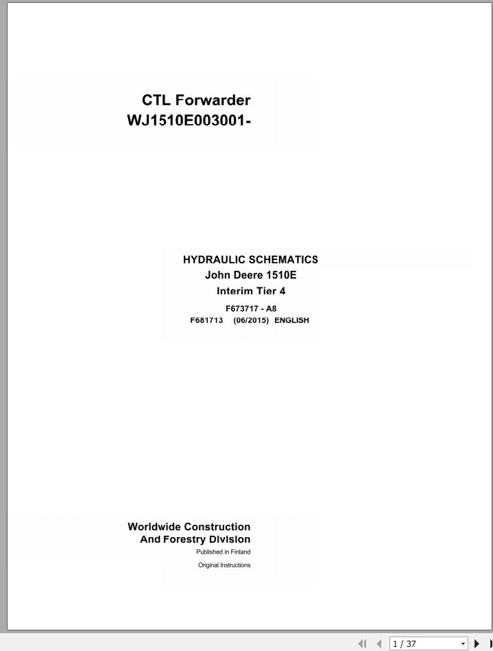 John Deere CTL Forwarder 1510E Interim Tier 4 F681713 Hydraulic Schematic 2015 1
