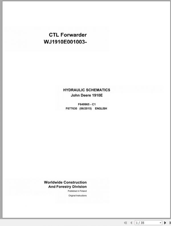 John Deere CTL Forwarder 1910E F677630 C1 Hydraulic Schematic 2015 1