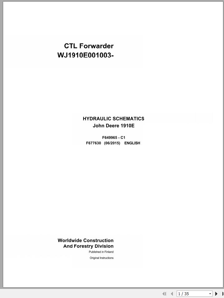 John Deere CTL Forwarder 1910E F677630 C1 Hydraulic Schematic 2015 1