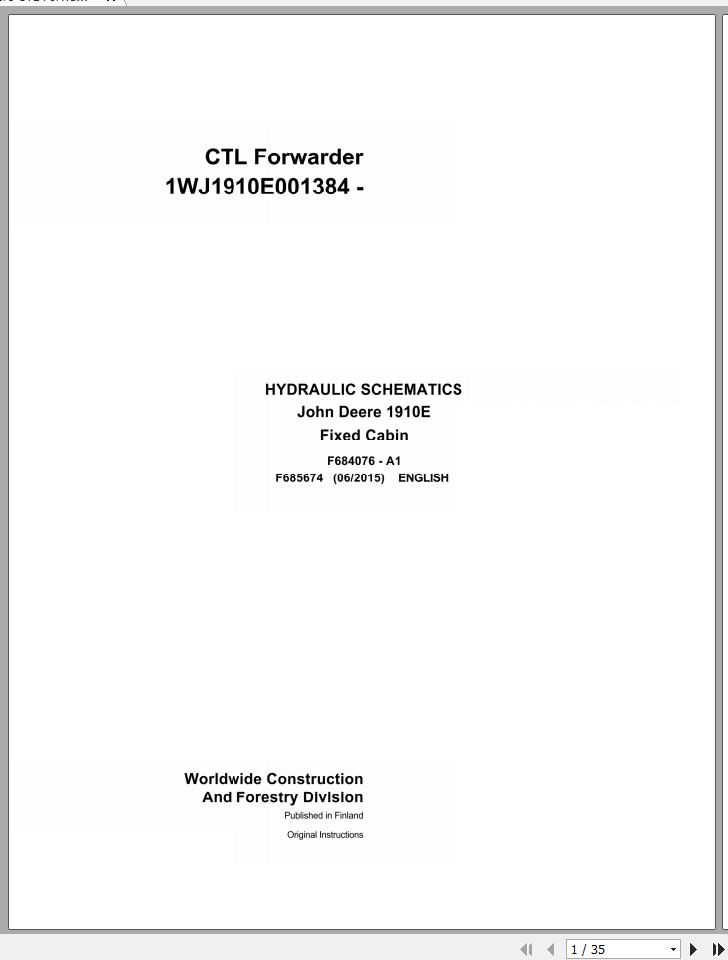 John Deere CTL Forwarder 1910E Fixed Cabin F685674 A1 Hydraulic Schematic 2015 1
