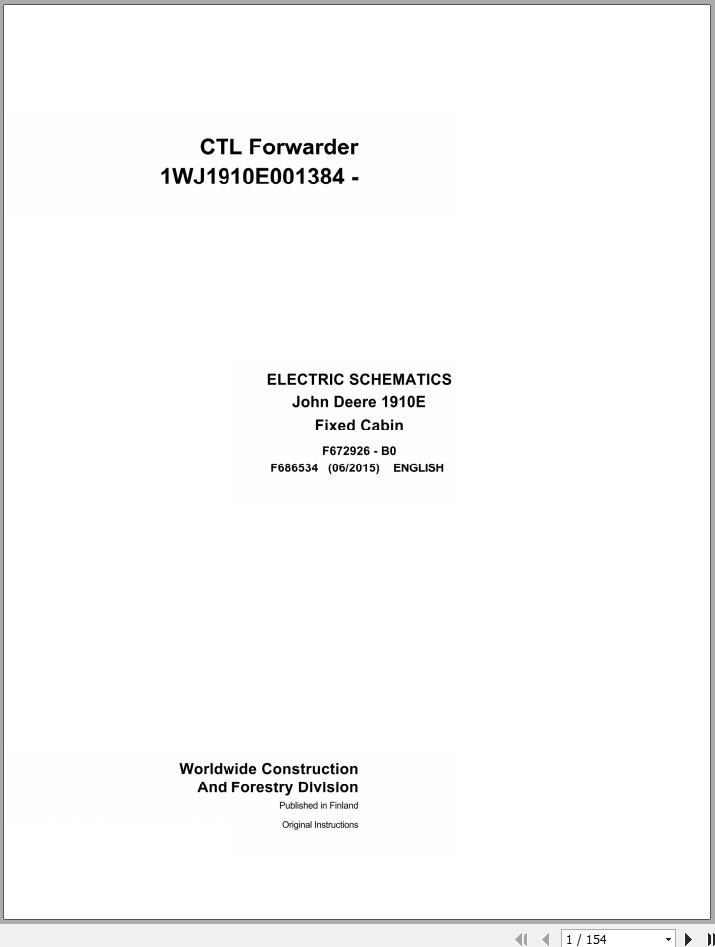 John Deere CTL Forwarder 1910E Fxied Cabin F686534 B0 Electric Schematic 2015 1