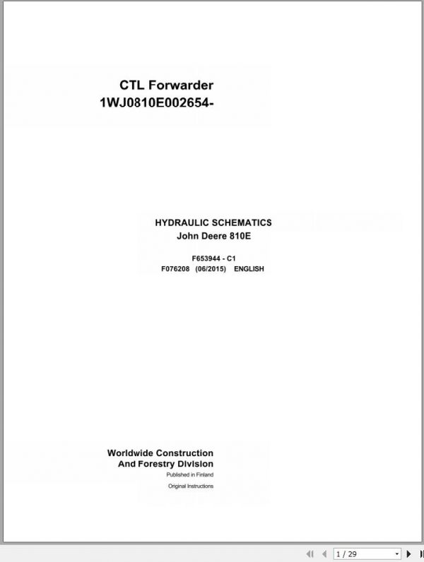 John Deere CTL Forwarder 810E F076208 C1 Hydraulic Schematic 2015 1