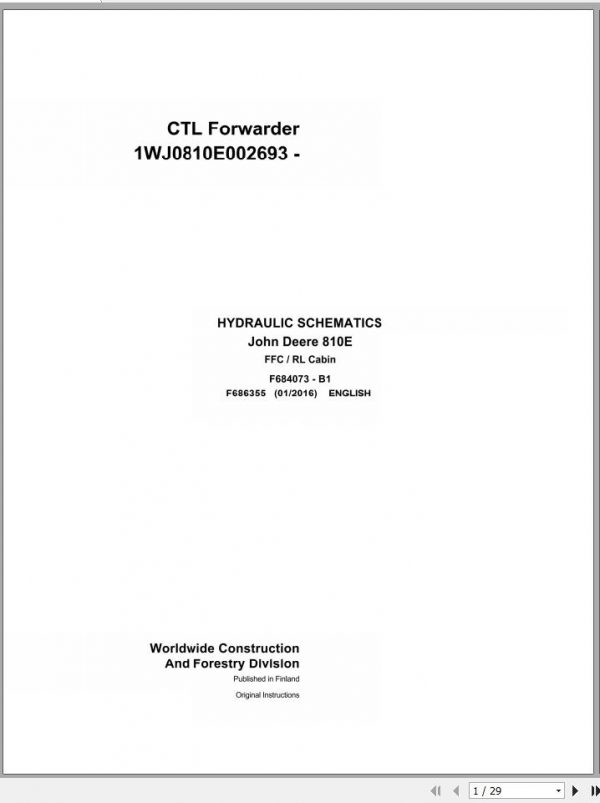 John Deere CTL Forwarder 810E FFC RL Cabin F686355 B1 Hydraulic Schematic 2016 1