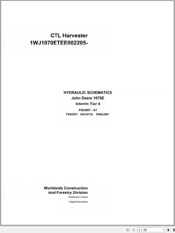 John Deere CTL Harvester 1070E Interim Tier 4 F685591 Hydraulic Schematic 2015 1