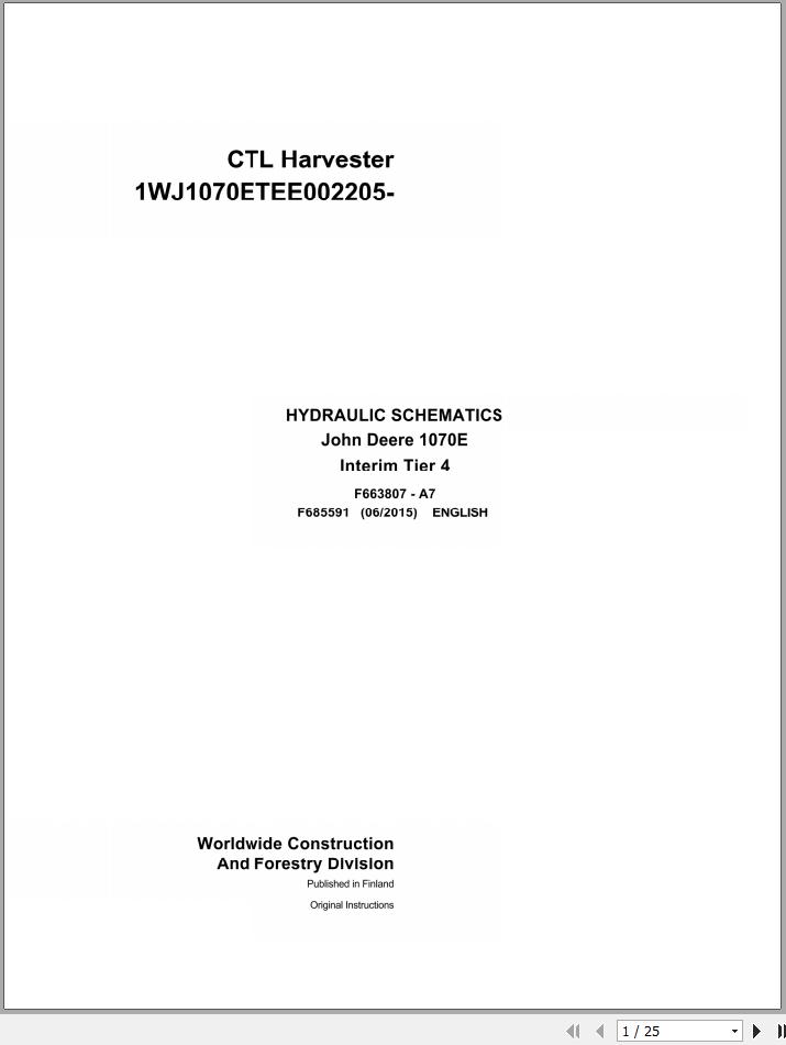 John Deere CTL Harvester 1070E Interim Tier 4 F685591 Hydraulic Schematic 2015 1