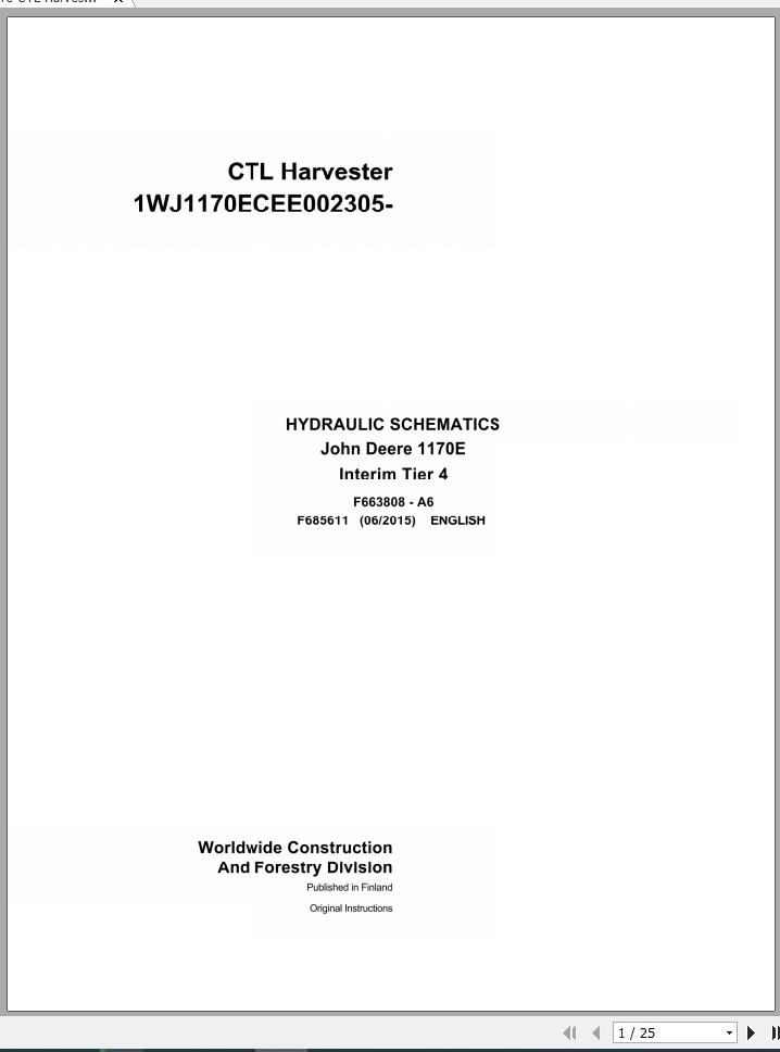 John Deere CTL Harvester 1170E Interim Tier 4 F685611 A6 Hydraulic Schematic 2015 1
