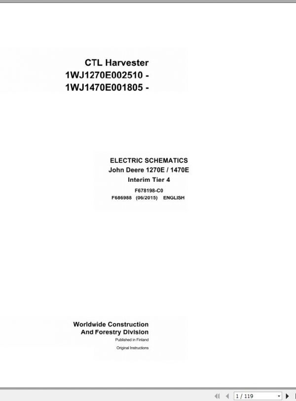 John Deere CTL Harvester 1270E 1470E Interim Tier 4 F686988 C0 Electric Schematic 2015 1