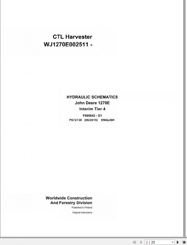 John Deere CTL Harvester 1270E Interim Tier 4 F672738 D1 Hydraulic Schematic 2015 1