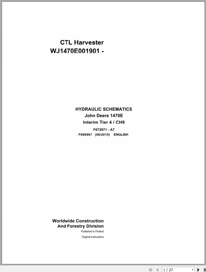 John Deere CTL Harvester 1470E Interim Tier 4 CH9 F686967 A7 Hydraulic Schematic 2015 1