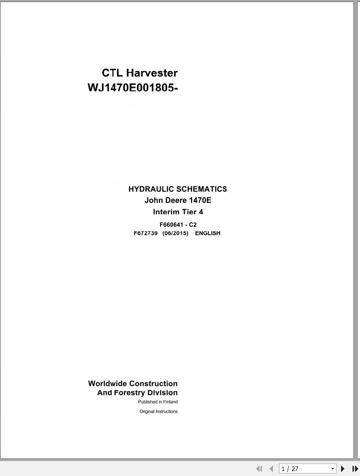 John Deere CTL Harvester 1470E Interim Tier 4 F672739 C2 Hydraulic Schematic 2015 1