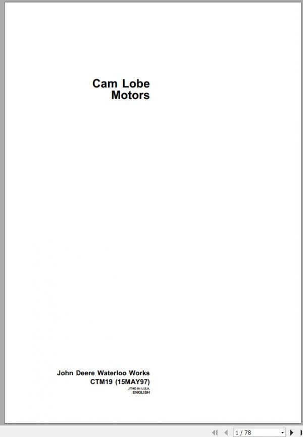 John Deere Cam Lobe Motors Technical Manual CTM19 1