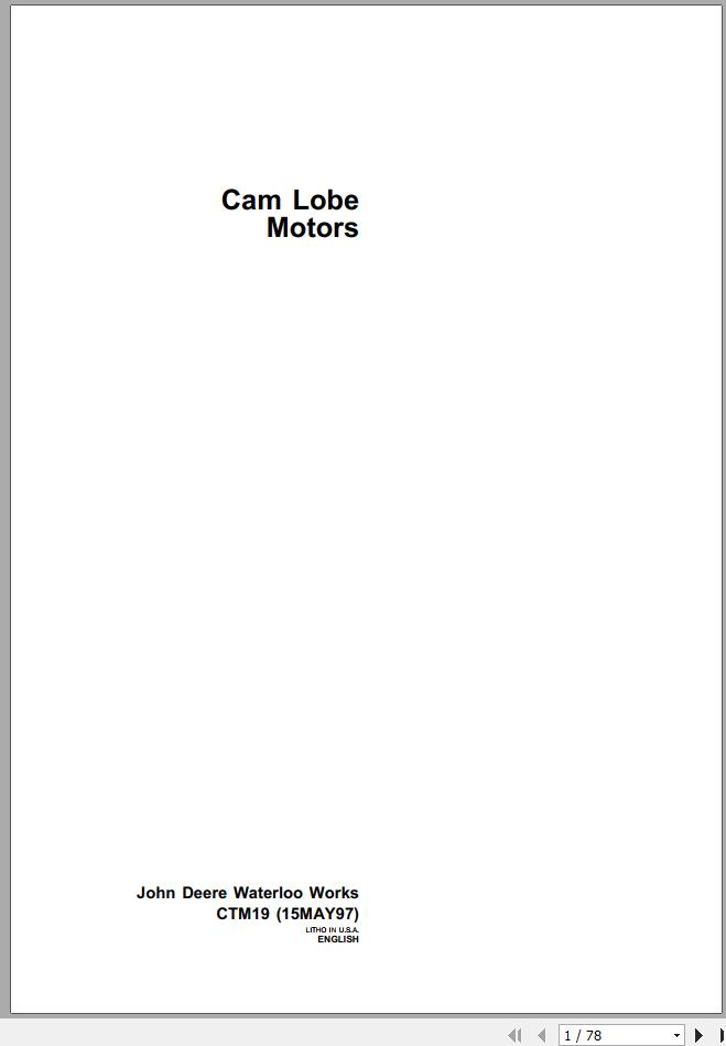 John Deere Cam Lobe Motors Technical Manual CTM19 1