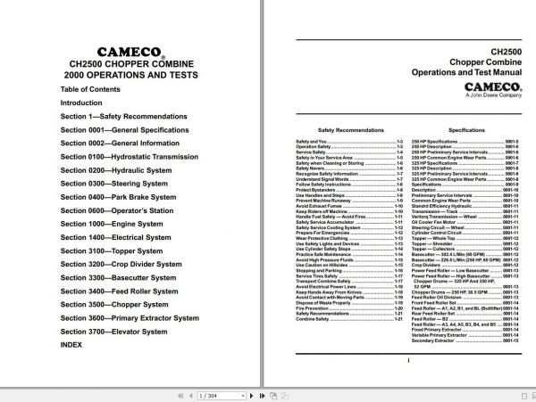 John Deere Cameco Choppper Combine CH2500 2000 1018 Operation Test Manual 1