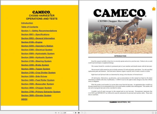 John Deere Cameco Harvester CH3500 1067 Operation Test Manual 1