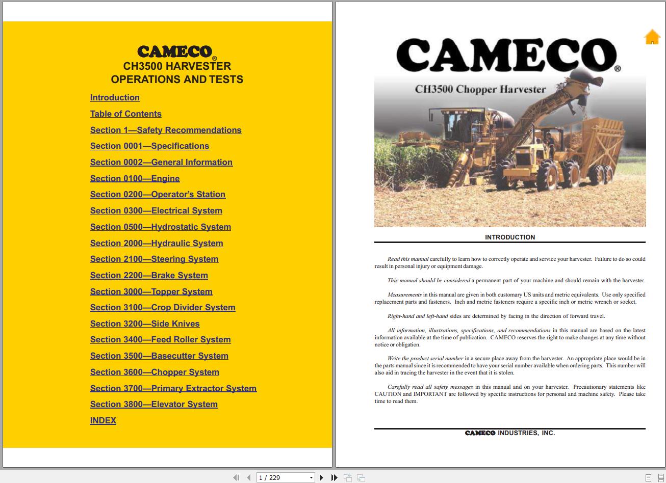 John Deere Cameco Harvester CH3500 1067 Operation Test Manual 1