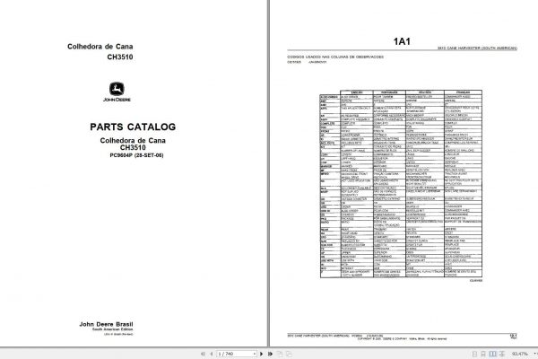 John Deere Colhedora de Cana CH3510 Parts Catalog PC9604P 2006 1