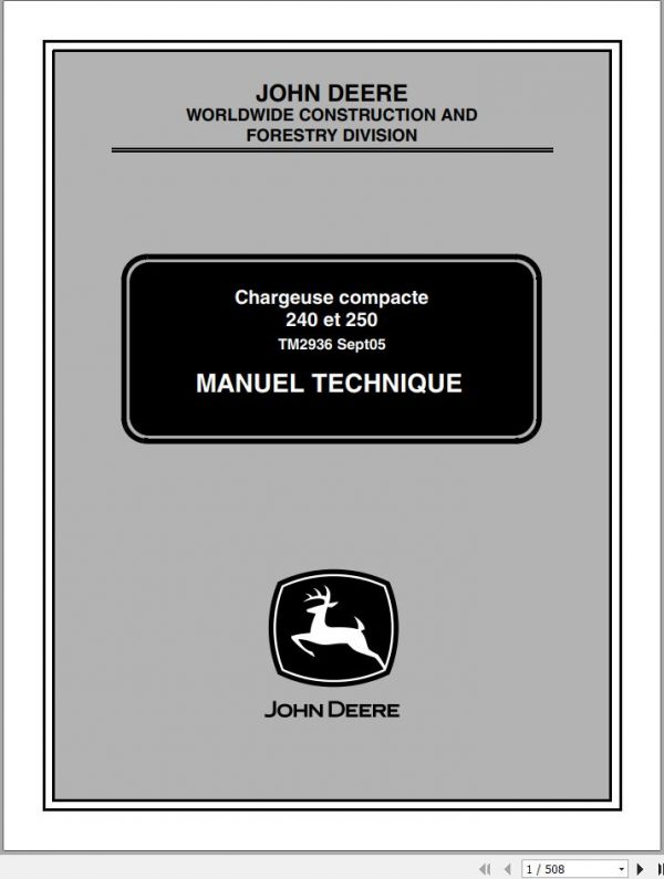 John Deere Compact Tractor 240 250 Technical Manual TM2936 FR 1