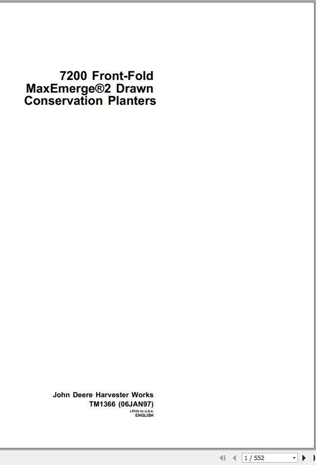 John Deere Conservation Planters Front Fold 7200 Technical Manual TM1366 1