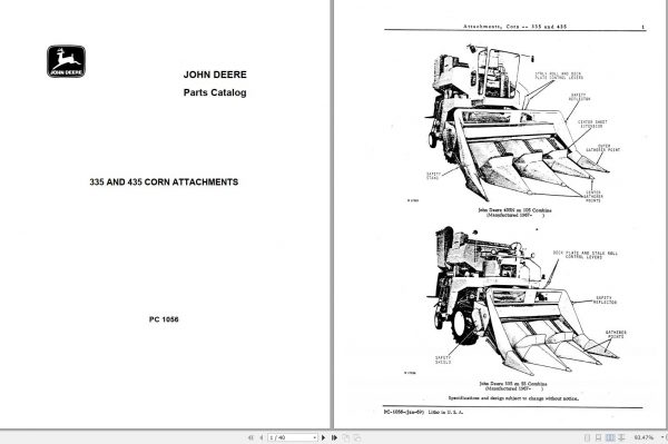John Deere Corn Attachments 335 435 Parts Catalog PC1056 1