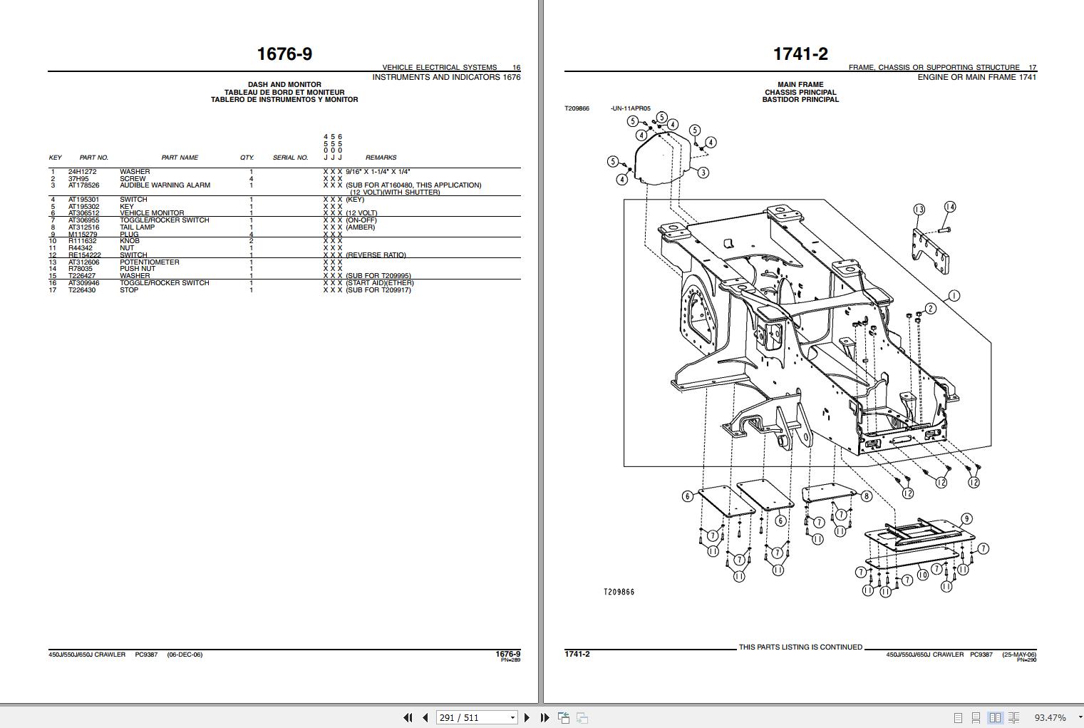 John Deere Crawler 450J 550J 650J Parts Catalog PC9387 2007