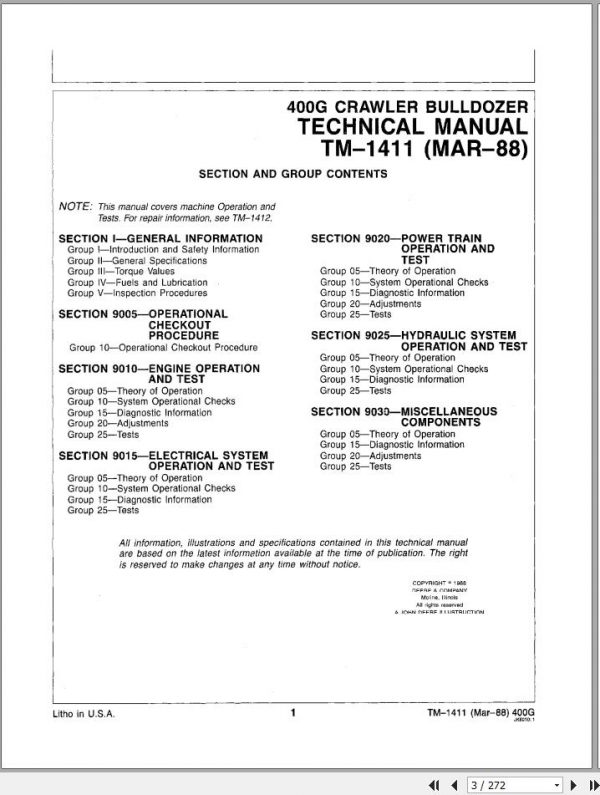 John Deere Crawler Bulldozer 400G Technical Manual TM1411 2