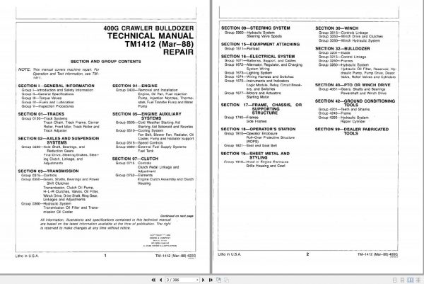 John Deere Crawler Bulldozer 400G Technical Manual TM1412 2
