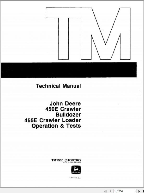 John Deere Crawler Bulldozer 450E 455E Operatiom Test Technical Manual TM1330 1