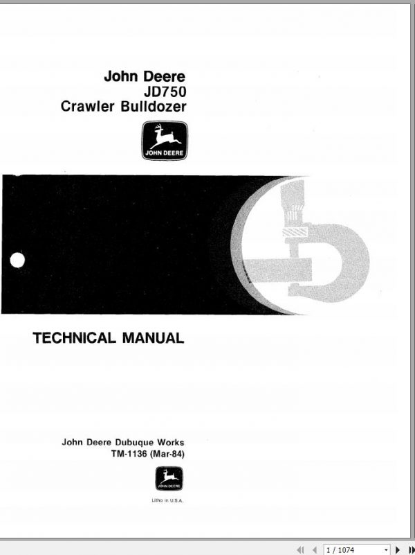 John Deere Crawler Bulldozer JD750 Technical Manual TM1136 1